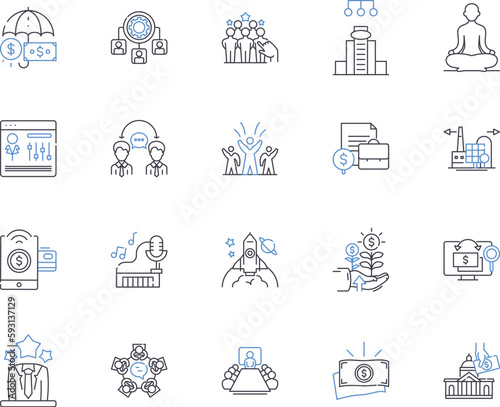 Incubators and Accelerators outline icons collection. Incubators, Accelerators, Startups, Innovation, Mentoring, Investment, Funding vector and illustration concept set. Networking, Support, Business