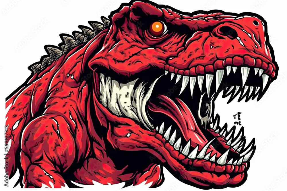 custom made wallpaper toronto digitalroaring red dinosaur with sharp teeth. Generative AI