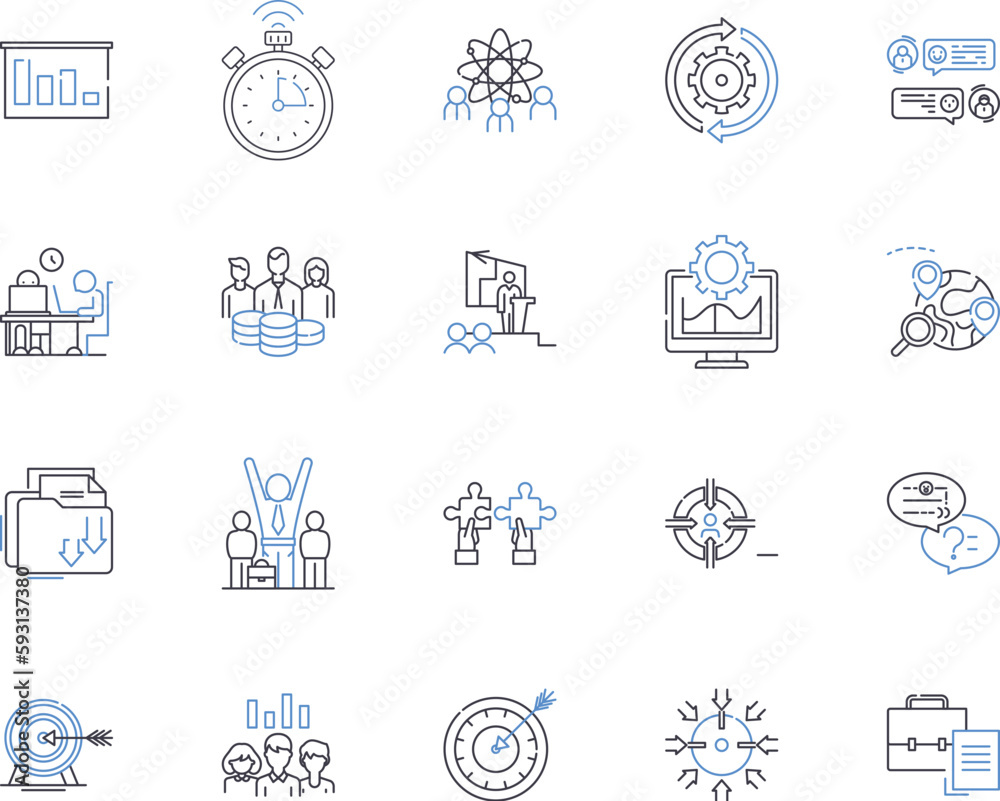 Department coworking outline icons collection. Deputy, Cowork, Counterpart, Collaborative, Groupwork, Division, Employees vector and illustration concept set. Collective, Shared, Section linear signs