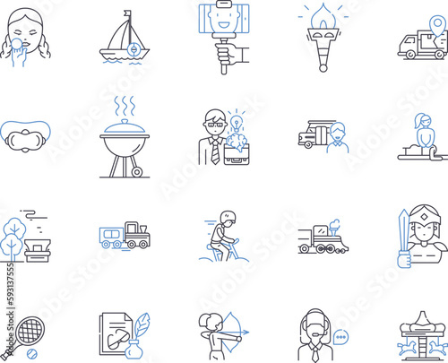 Active and sport games outline icons collection. Active, Sports, Games, Soccer, Basketball, Tennis, Volleyball vector and illustration concept set. Golf, Lacrosse, Swimming linear signs