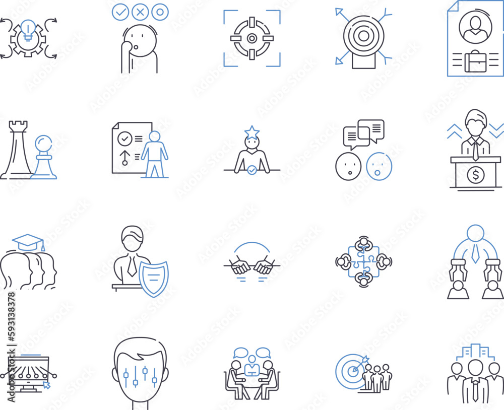 Front office outline icons collection. Front-Office, Reception, Desk, Office, Lobby, Concierge, Counter vector and illustration concept set. Service, Telephone, Clerk linear signs
