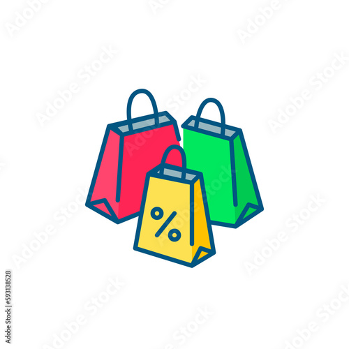Big sale event. Shopping bags with discount percent symbol