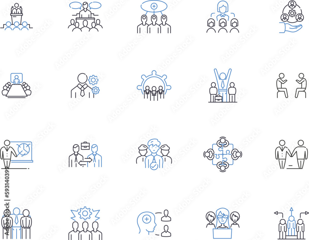 Group people outline icons collection. Group, People, Collective, Organization, Congregation, Community, Clique vector and illustration concept set. Assembly, Alliance, Mob linear signs