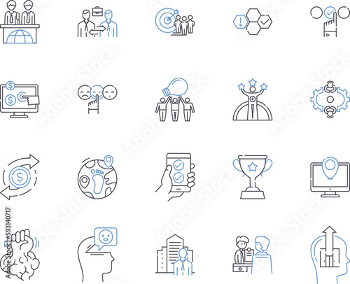 Business metrics outline icons collection. Revenue, Profit, Cost, Efficiency, Demand, Quality, Pricing vector and illustration concept set. Production, Performance, Volume linear signs