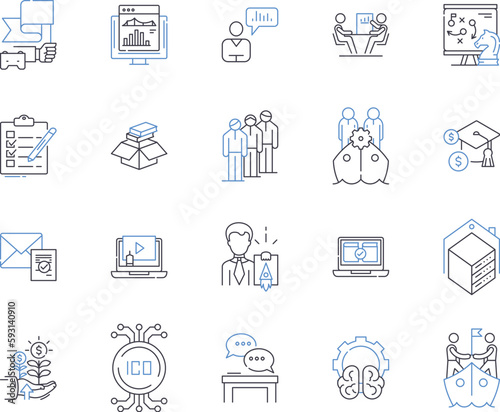 Balanced scorecard outline icons collection. Scorecard, Balanced, Metrics, Performance, Strategize, Objectives, Financial vector and illustration concept set. Measures, Initiatives, Perspectives