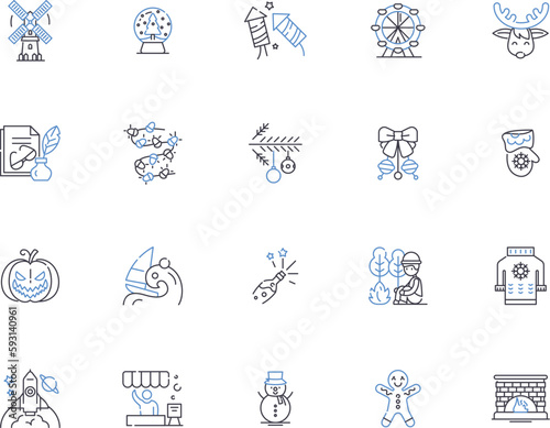Holidays outline icons collection. Vacation, Festive, Trip, Celebration, Fete, Break, Holiday vector and illustration concept set. Convivial, Joyous, Gaiety linear signs