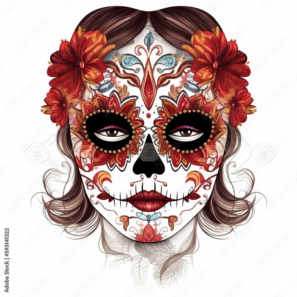 Dia de los muertos, Maxican mask girl, Generative Ai