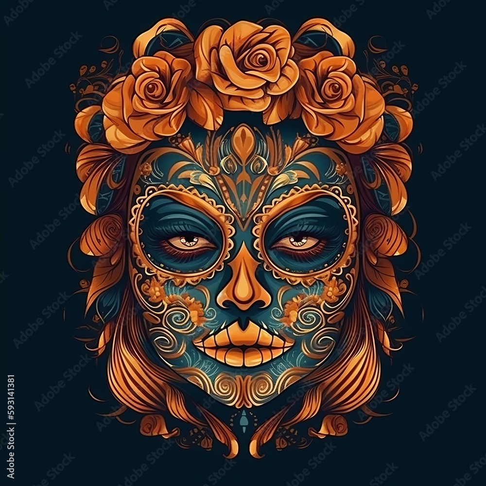 Dia de los muertos, Maxican mask girl, Generative Ai