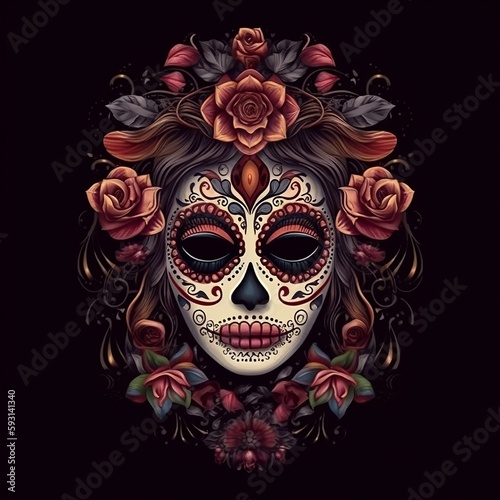 Dia de los muertos, Maxican mask girl, Generative Ai