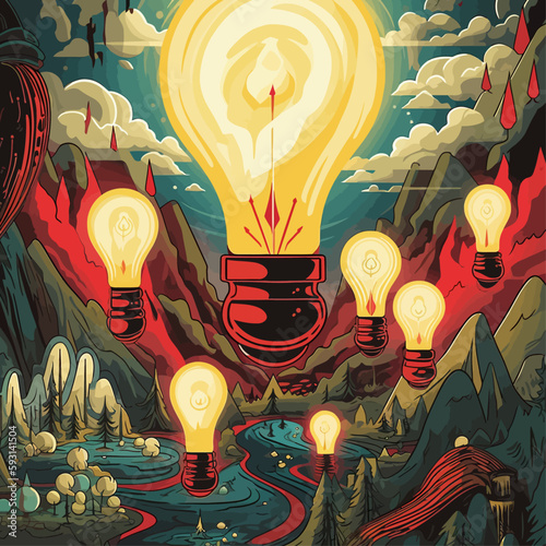 insights - light bulbs floating over hills