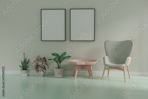 Photo frame mock up.living room design. empty room design interio. 3d rendering