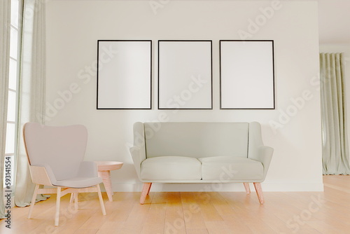 Photo frame mock up.living room design. empty room design interio. 3d rendering