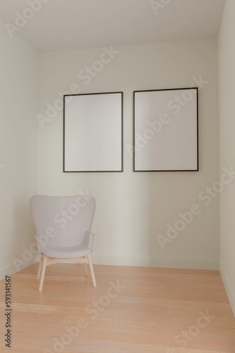 Photo frame mock up.living room design. empty room design interio. 3d rendering