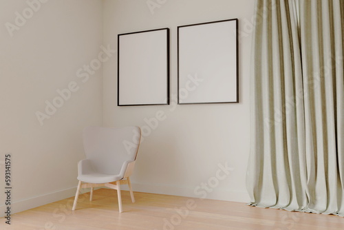 Photo frame mock up.living room design. empty room design interio. 3d rendering