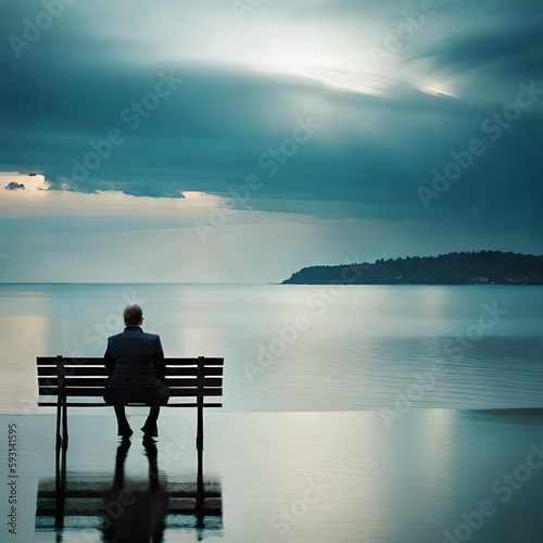 silhouette of a person sitting on a bench by the ocean