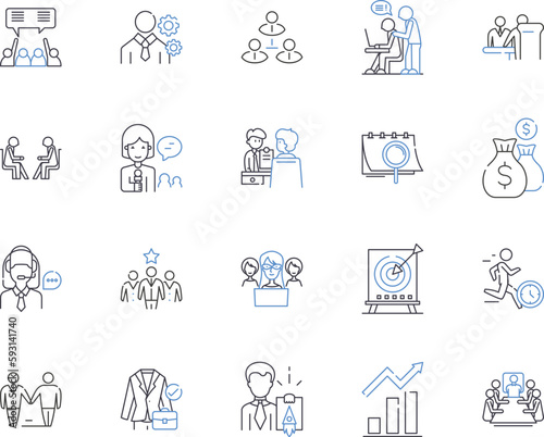 Leadership skills outline icons collection. seperateLeadership, Skills, Persuasion, Assertiveness, Communication, Motivation, Decision-Making vector and illustration concept set. Problem-Solving photo