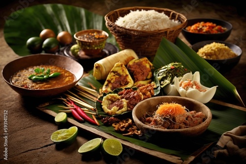 numerous varieties of Indonesian cuisine. various bali food from Indonesia. Generative AI photo