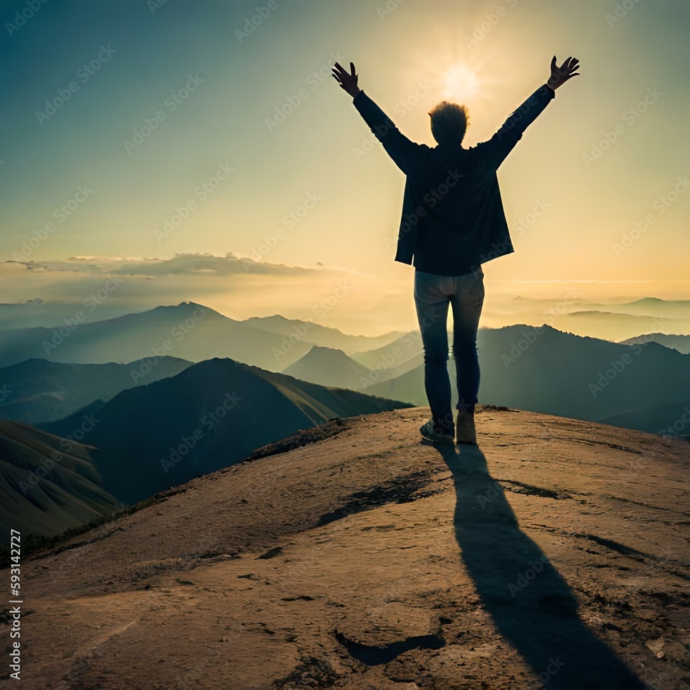 Fototapeta premium silhouette of person with arms outstretched