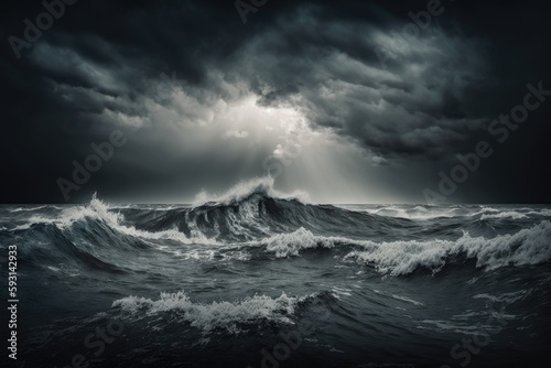 rough sea. Generative AI © Lasvu