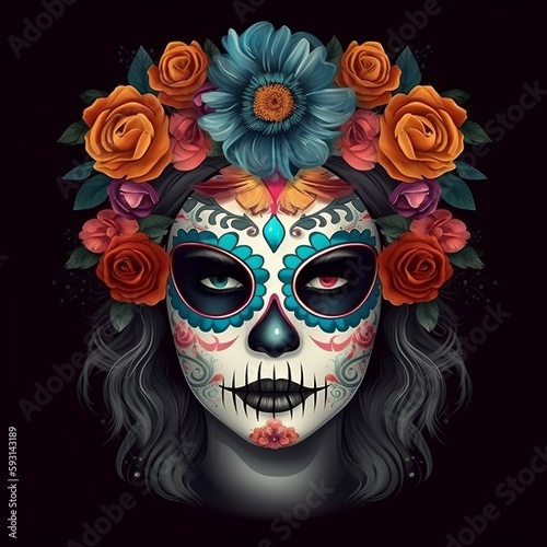 Dia de los muertos, Maxican mask girl, Generative Ai