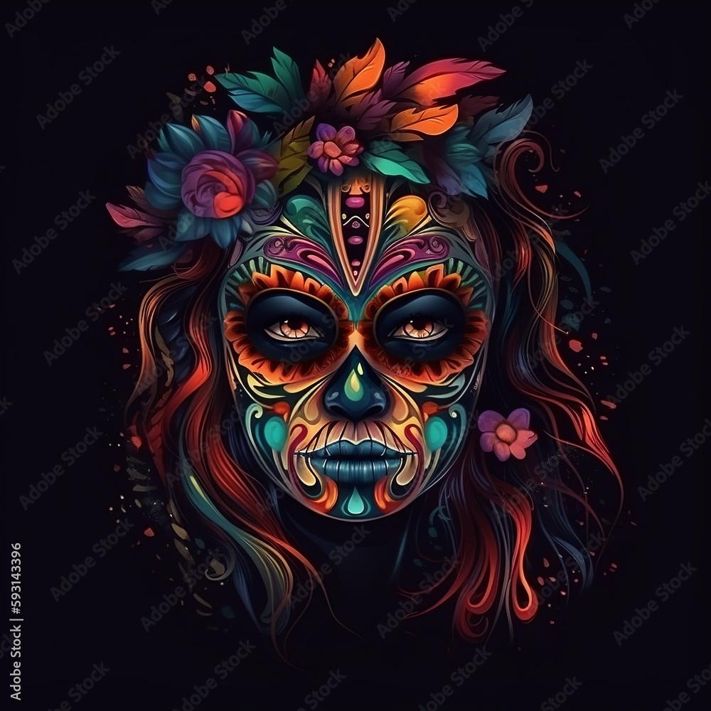 Dia de los muertos, Maxican mask girl, Generative Ai