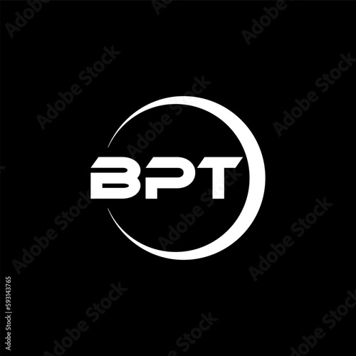 BPT letter logo design with black background in illustrator, cube logo, vector logo, modern alphabet font overlap style. calligraphy designs for logo, Poster, Invitation, etc. photo