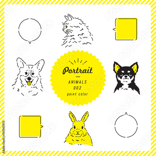 動物のポートレートイラストセット（カラー）