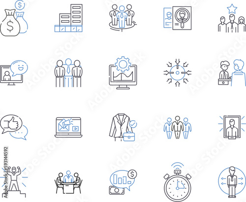 Sales management outline icons collection. Sales, Management, Planning, Forecasting, CRM, Analytics, Pricing vector and illustration concept set. Strategies, Incentives, Channels linear signs