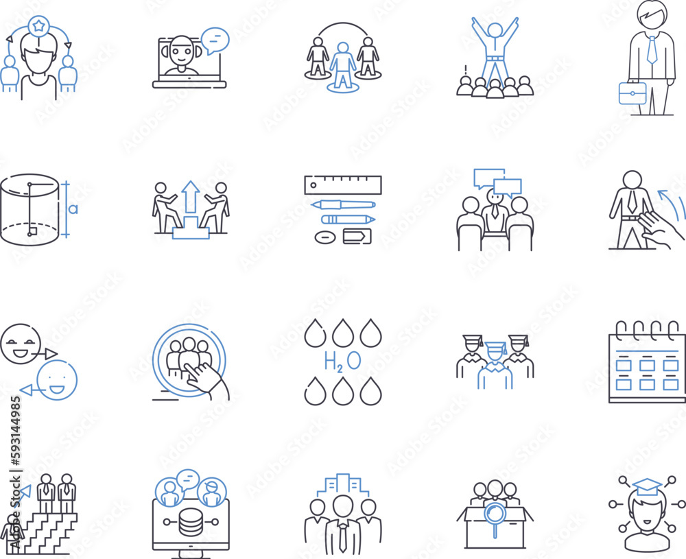 Mentorship and coaching outline icons collection. Mentorship, Coaching, Guidance, Development, Support, Training, Education vector and illustration concept set. Advice, Encouragement, Relationship