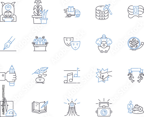 Creative leisure outline icons collection. Crafting, Painting, Reading, Sewing, Singing, Collecting, Writing vector and illustration concept set. Drawing, Knitting, Baking linear signs