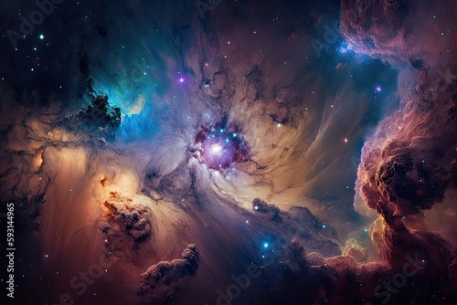 High definition star field, colorful night sky space. Nebula and galaxies in space. Astronomy concept background. Generative AI photo