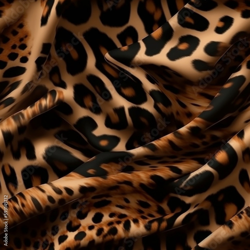 Luxury leopard themed style silk fabric, elegant seamless pattern, realistic light and shadow background, photorealistic wallpaper, generative ai