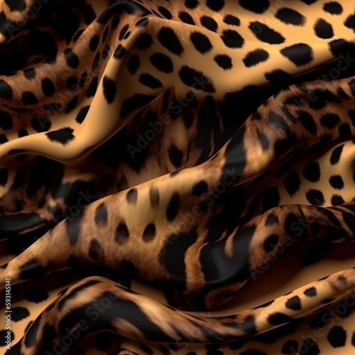 Luxury leopard themed style silk fabric, elegant seamless pattern, realistic light and shadow background, photorealistic wallpaper, generative ai