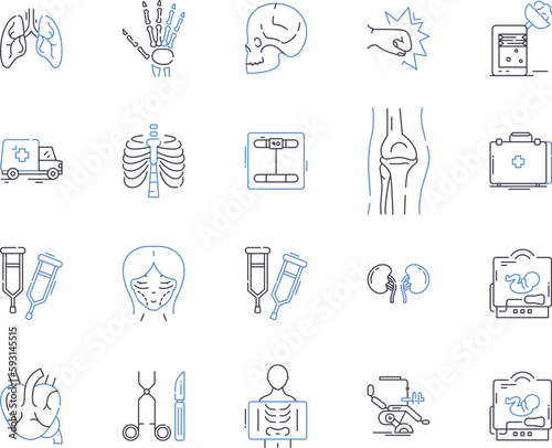 Health therapy outline icons collection. Therapy, Health, Medical, Mental, Wellness, Care, Treatment vector and illustration concept set. Rehabilitation, Physiotherapy, Psychoanalysis linear signs