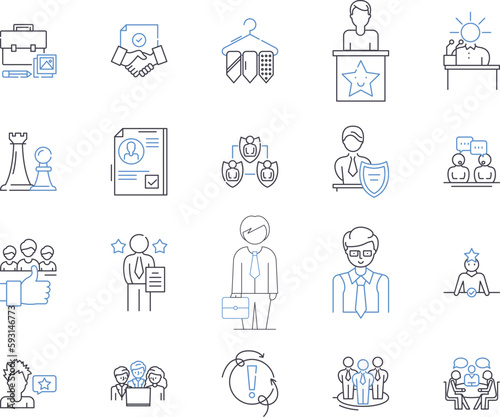Top management outline icons collection. Leadership, Executives, Directors, Officers, Administrators, Managers, Advisors vector and illustration concept set. Supervisors, Heads, Chiefs linear signs