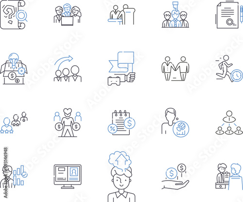 Office workers outline icons collection. Office, Workers, Clerk, Employee, Manager, Professional, Typist vector and illustration concept set. Receptionist, Accountant, Adviser linear signs