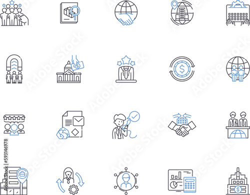 Globalization outline icons collection. Internationalization, Interconnection, Connection, Connectivity, Integration, Unification, Linkage vector and illustration concept set. Openness, Borderless