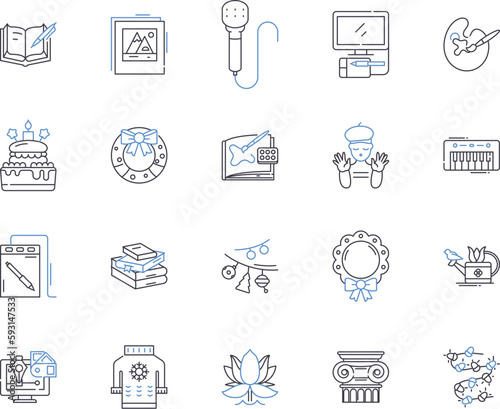 DIY projects outline icons collection. Crafts, Modelling, Building, Decorating, Restoring, Painting, Drawing vector and illustration concept set. Upcycling, Sewing, Knitting linear signs