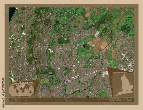 London Borough of Redbridge, England - Great Britain. Low-res satellite. Labelled points of cities photo