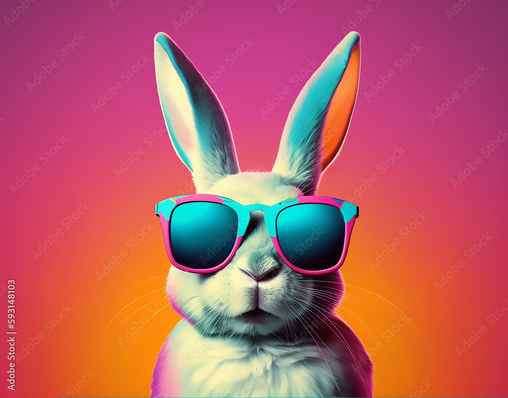 Chill Out with Cool Bunny in Shades on Colorful Backdrop - Generative Ai