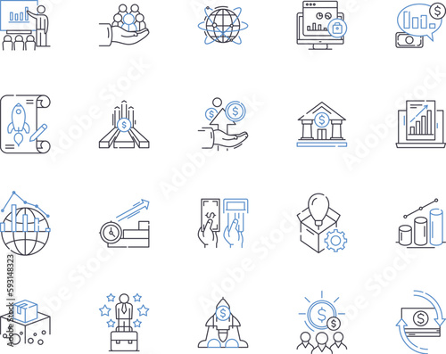 Business evaluation outline icons collection. Business, Evaluation, Rating, Analysis, Assess, Measure, Investigate vector and illustration concept set. Review, Examine, Appraise linear signs