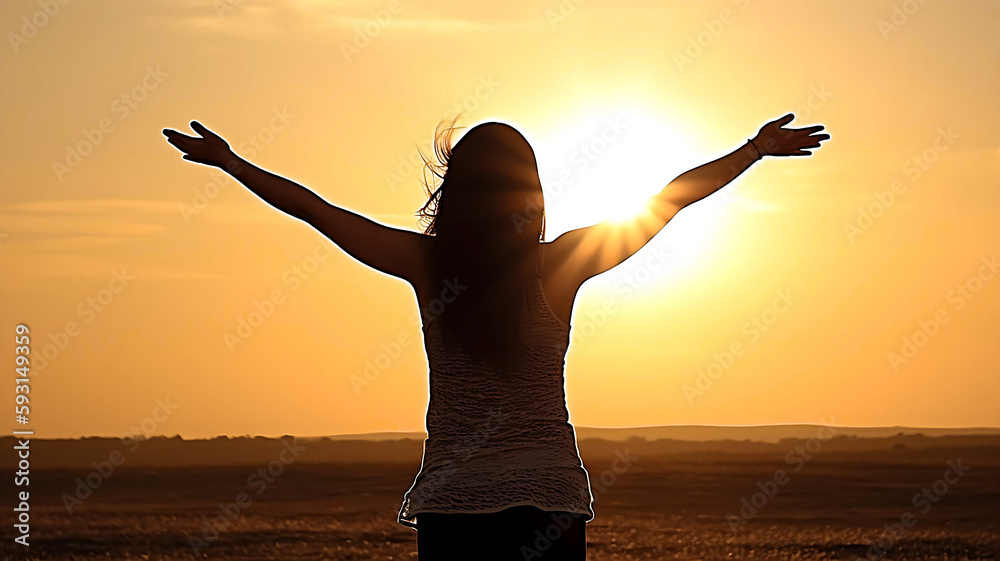 Fototapeta premium a girl with sunset made by AI