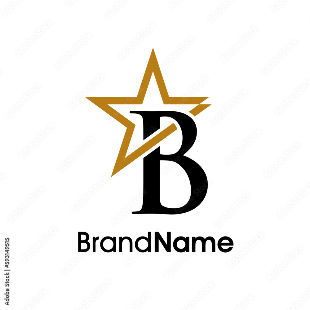 Elegant Initial B Gold Star Logo Elegant Initial B Gold Star Logo