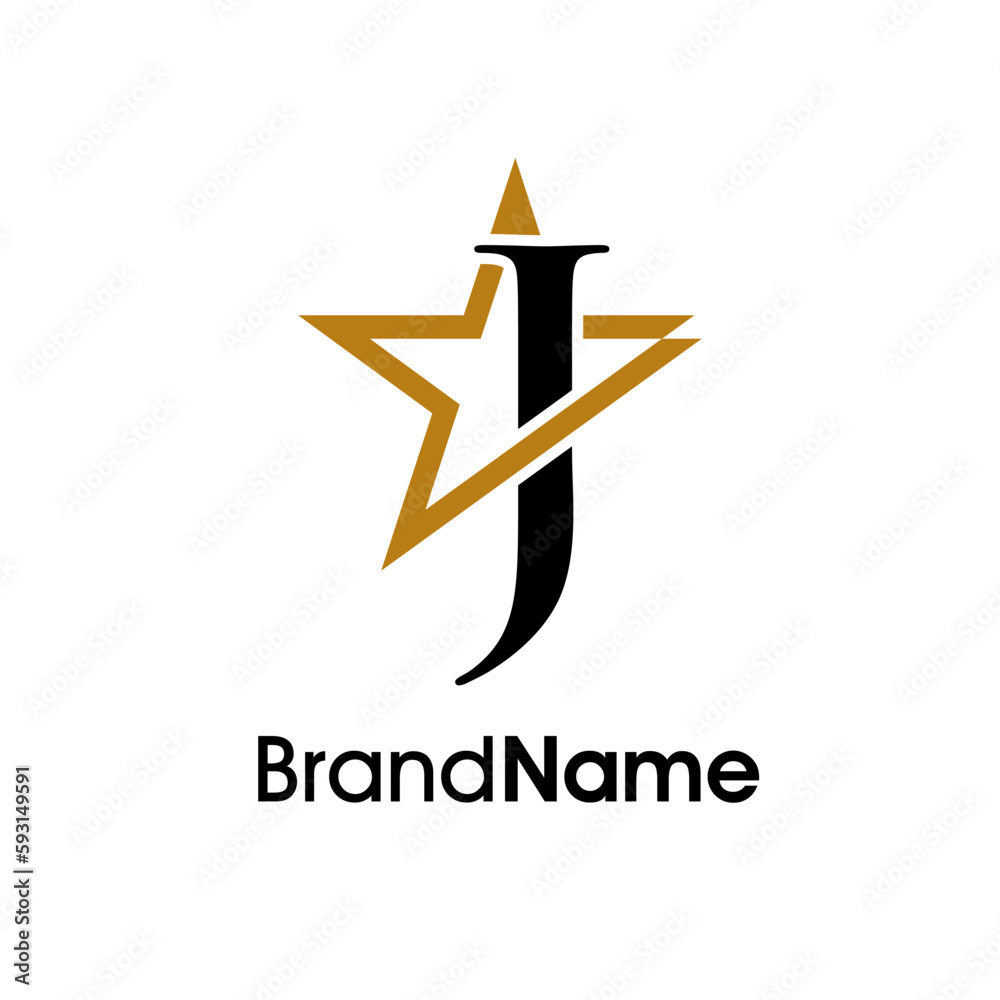 Obraz premium Elegant Initial J Gold Star Logo