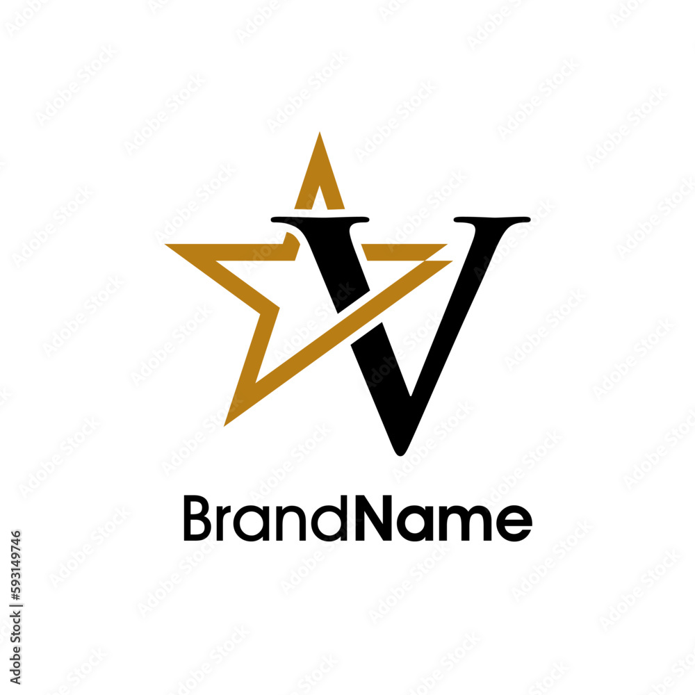 Fototapeta premium Elegant Initial V Gold Star Logo