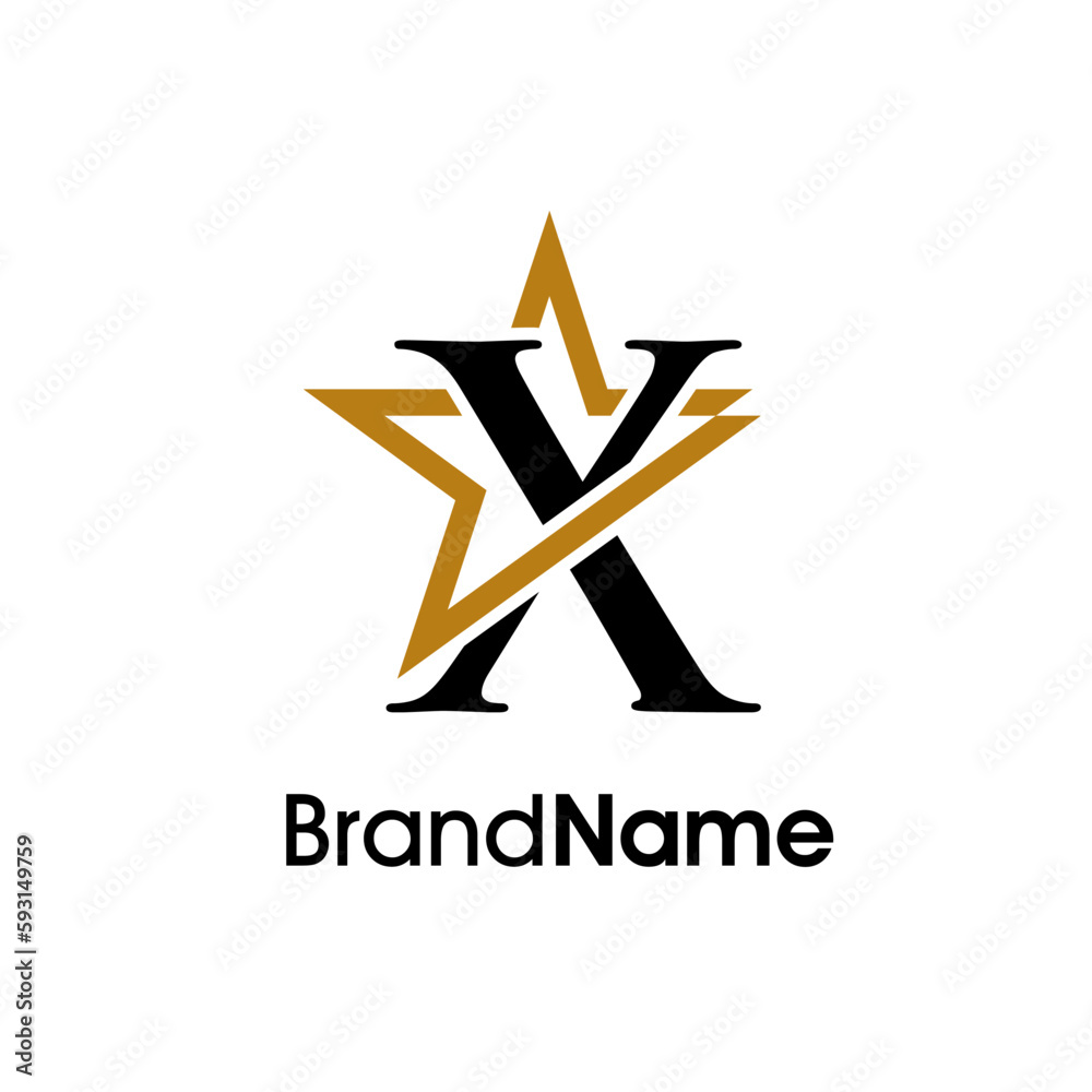 Obraz premium Elegant Initial X Gold Star Logo