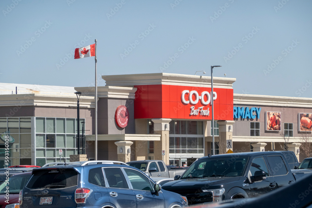 Calgary, Alberta, Canada. Apr 15, 2023. A COOP grocery store location. Stock Photo Adobe Stock