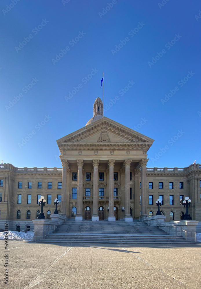 Front view to the Alberta Legislature Building, Legislative Assembly of Alberta and the Executive Council of Alberta also call the Ledge in Canada.