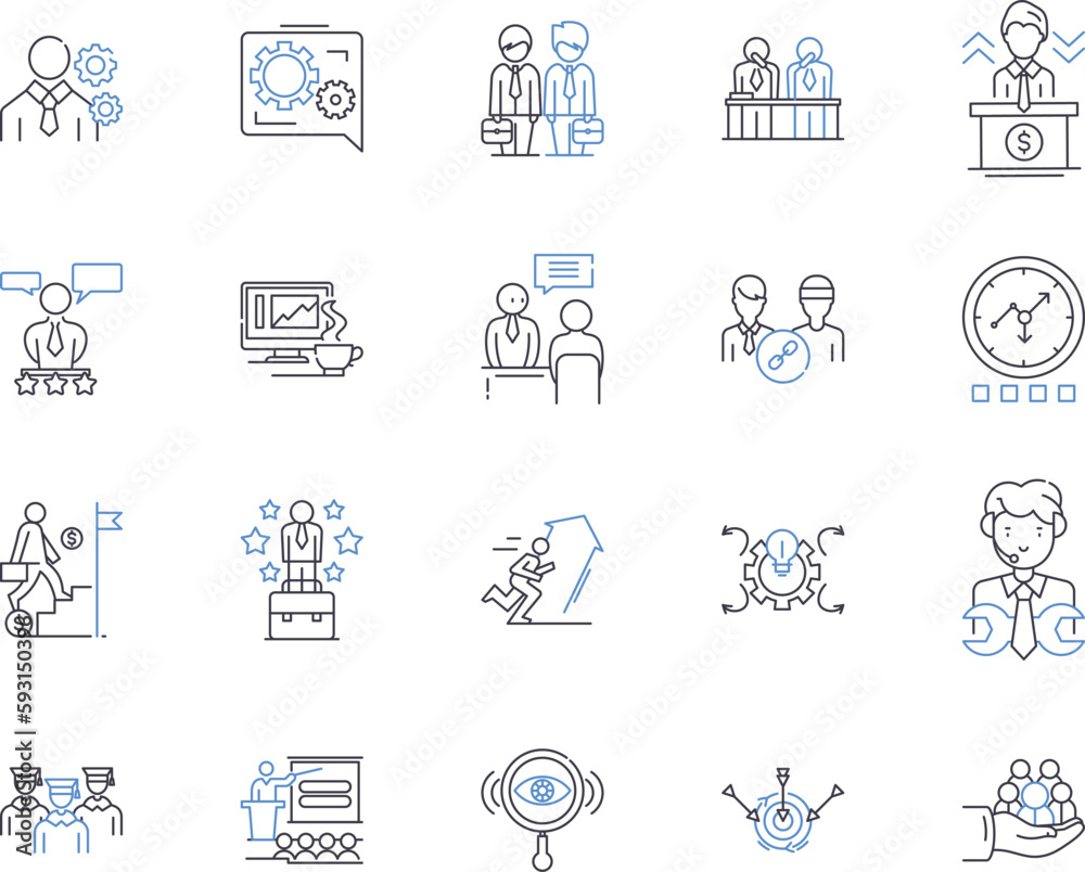 Top management outline icons collection. Leadership, Executives, Directors, Officers, Administrators, Managers, Advisors vector and illustration concept set. Supervisors, Heads, Chiefs linear signs