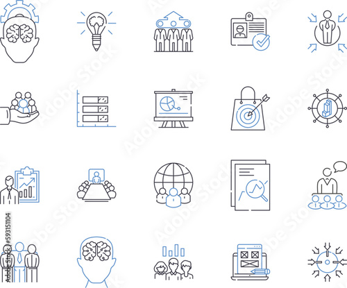 Board of Directors outline icons collection. Board, Directors, Trustees, Committee, Council, Panel, Oversight vector and illustration concept set. Conglomerate, Corporate, Executives linear signs
